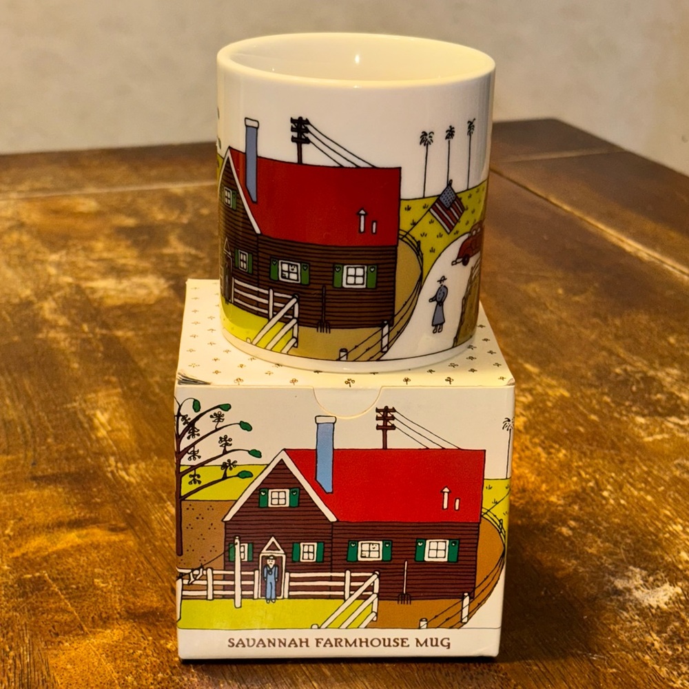 Taylor & Ng Mug Savannah Farmhouse Americana Vintage 1980’s Cows Pigs Field Flag